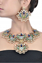 Silver Enamel Crystal & Pearl Peacock Necklace Set