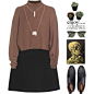 A fashion look from October 2015 featuring brown knit sweater, button skirt and flat ankle boots. Browse and shop related looks.