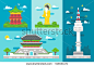  Flat design South Korea landmarks illustration vector