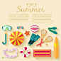 炎炎夏日沙滩太阳伞水泡羽毛球拍创意卡通插画海报