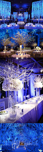 梦幻的蓝色婚礼会场灯光效果，极致浪漫有木有！（我们都是蓝色控@蓝色潮流控）