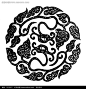 圆形图案中国风中国古典艺术装饰黑白传统图案矢量素