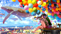 Anime 2560x1440 anime anime girls barefoot bubbles city clouds headphones long hair skirt colorful sky balloon fantasy art whale