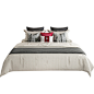 新中式轻奢样板房床品十一件套现代主卧红色水墨画样板间床上用品-淘宝网