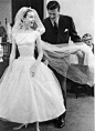 Audrey Hepburn being fitted in her wedding dress costume by Hubert de Givenchy for &#;8216Funny Face&#;8217, 1957