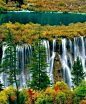 Waterfall amongst fall colored trees