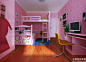 现代粉色儿童房背景墙壁纸效果图