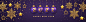 2022年元旦圣诞节装饰球金色雪花紫色banner横幅背景矢量图素材