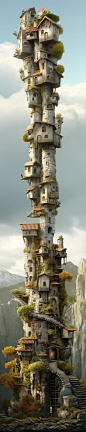 unrealistic tiny architecture concept, medieval, futuristic, surreal