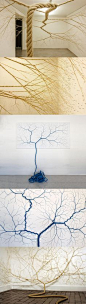 Untwisted Ropes Tacked to Gallery Walls Appear to Sprout like Trees  http://www.thisiscolossal.com/2015/06/rope-installations-mello-landini/