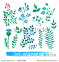 Vector floral set. Colorful collection with leaves and flowers, drawing watercolor. Spring or summer design 正版图片在线交易平台 - 海洛创意（HelloRF） - 站酷旗下品牌 - Shutterstock中国独家合作伙伴