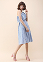 Attention Catcher One-shoulder Stripe Dress : All eyes on you in this one-shoulder striped dress in light, sky blue. Pair this dress with metallic gold sandals and a clutch.

- Stripe pattern
- Elastic neckline
- Tiered scrolled flaps trimming
- Side pock