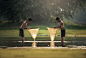 Two boys fishing in the lake