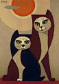 日本艺术家Tomoo Inagaki (1902-1980) 的木版画猫咪