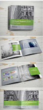 国外灰色调画册设计 创意绿色条纹元素英文字母版式画册封面设计 绿色方块元素企业画册