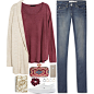 A fashion look from January 2015 featuring red sweater, plus size tops and blue jeans. Browse and shop related looks.