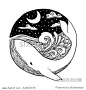 Whale jumping out of the waves on a night starry sky and curl waves background with doodle zentangle elements, design for clothing print, cards,invitations,printing cover. isolated on white background