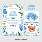Lovely watercolor baby shower card collection Free Vector