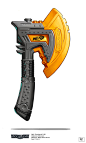 Nerf: Doomlands 2169 - Vigilance : The Vigilance axe was the second melee weapon I designed for Nerf: Doomlands 2169. I wanted to apply the exaggerated curvature and steampunk elements of Doomlands into a hand-to-hand weapon. Rendering done in Photoshop C