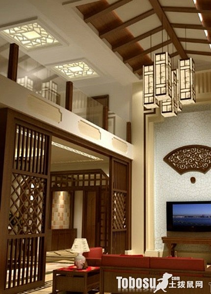 2013新中式小客厅室内装修—土拨鼠装饰...