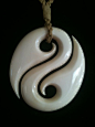 Double Tail Yin Yang Bone Necklace.  Hand carved custom jewelry: 