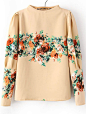 Apricot Stand Collar Long Sleeve Floral Blouse US$26.07