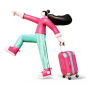女人带着手提箱去旅行 3D 插图