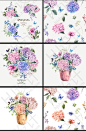 唯美文艺清新AI插画盆栽花卉花朵边框背景EPS矢量UI设计素材模板-淘宝网