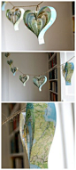 地图折纸爱心♥♥♥ [Map garland of hearts] from Etsy