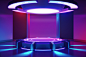 Circle stage with and purple neon light Premium Photo