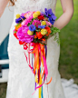 Rainbow bridal bouquet | Kelly Marie Photography | see more on: http://burnettsboards.com/2015/08/vintage-vinyl-styled-wedding/