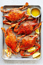 Blue crabs on a serving tray.