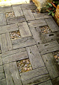 Reclaimed wood with stones garden walkway design #landscaping #yard #path or put moss in the middle. Add a pop on color plus comfy under your feet.