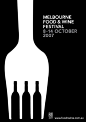 Poster for the wine and food fair in Melbourne. I think the use of negative space to link the two components of the event is very clever and elegant. The contrast of the black and white creates a bold poster that grabs the viewer's attention, it is nicely