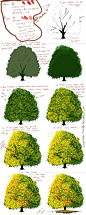 【树木插画系列图集下载】手绘树木作品水彩素描场景案例3500张