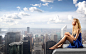 People 1920x1200 women blondes dresses blue dress cities cityscapes skyscrapers