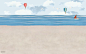 儿童 卡通 沙滩 海豹 房子 热气球 船 自行车 沙滩嬉戏 儿童房 壁画 壁纸 墙画 背景墙