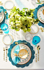 Vivid turquoise and metallic gold reverberate against pristine white in our beautiful and virtually indestructible melamine dinnerware, inspired by culinary queen Donatella Arpaia.: 
