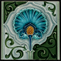 Pretty blue flower tile with white and green stem and surrounds. Antique Richards Art Nouveau Majolica Ceramic Tile.