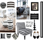 Stripes B&W by pamela-802 featuring a bone chinaOilo colored light / Giclee Gallery black light / Stripe napkin / Könitz bone china / CB2 throw pillow / Modern home decor / Wall art / Bionda Castana flat shoes / Upholstered chair