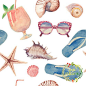 120水彩手绘海螺热带鱼海洋珊瑚贝壳水母鲸鱼蟹EPS矢量设计素材-淘宝网