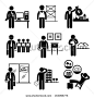 Construction Real Estates Jobs Occupations Careers - Architect, Contractor, Investor, Manager, Interior Designer, Property Valuer, Salesman, Buyer, Investor - Stick Figure Pictogram - stock vector