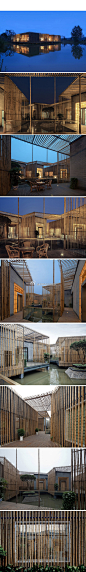 【扬州竹院茶馆】这座“浮”在水上的茶室，位于中国扬州，由HWCD Associates设计。方形体量的主体房间由砖石构成，其中由竹构的走廊和连接并自然形成一个内向的水院。“竹墙”创造了一种若隐若现的空间围合体，以另一种方式诠释了中国园林的某些特性