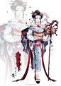 #阴阳师浮妖百态# @网易阴阳师手游 @阴阳师手游同人帐 这次画的是【白粉婆婆】，最初设想老太太背后是美人面，美人身后是老妖婆。画完发现未觉和觉醒简直十万八千里…… ​​​​