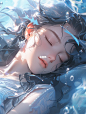 beautiful Chinese model under water, close her eyes,gongbi, translucent,exquisite realism,holographic,translucent,highlight glowing,realism,kawaii aesthetic,iridescent,realistic/distinct facial features,holographic,8k --s 400