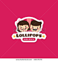 Vector cartoon lollipops store logo. Cute kids shop symbol with boy and girl heads