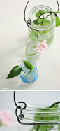  瓶子 装饰 废物利用 玻璃 小笨猪今天做的手工,可以放植物，可以做烛…
