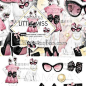 cm237|粉色时尚少女孩墨镜蝴蝶结高跟鞋手绘插画PNG免扣设计素材