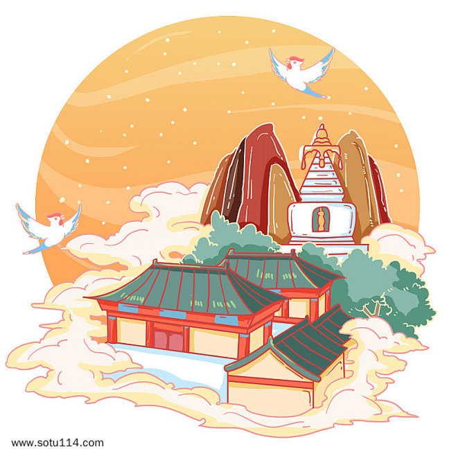 寺庙北京白塔寺国画风
