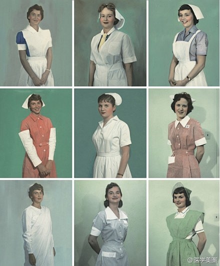 50年代的国际护士制服（从左到右,从上到...